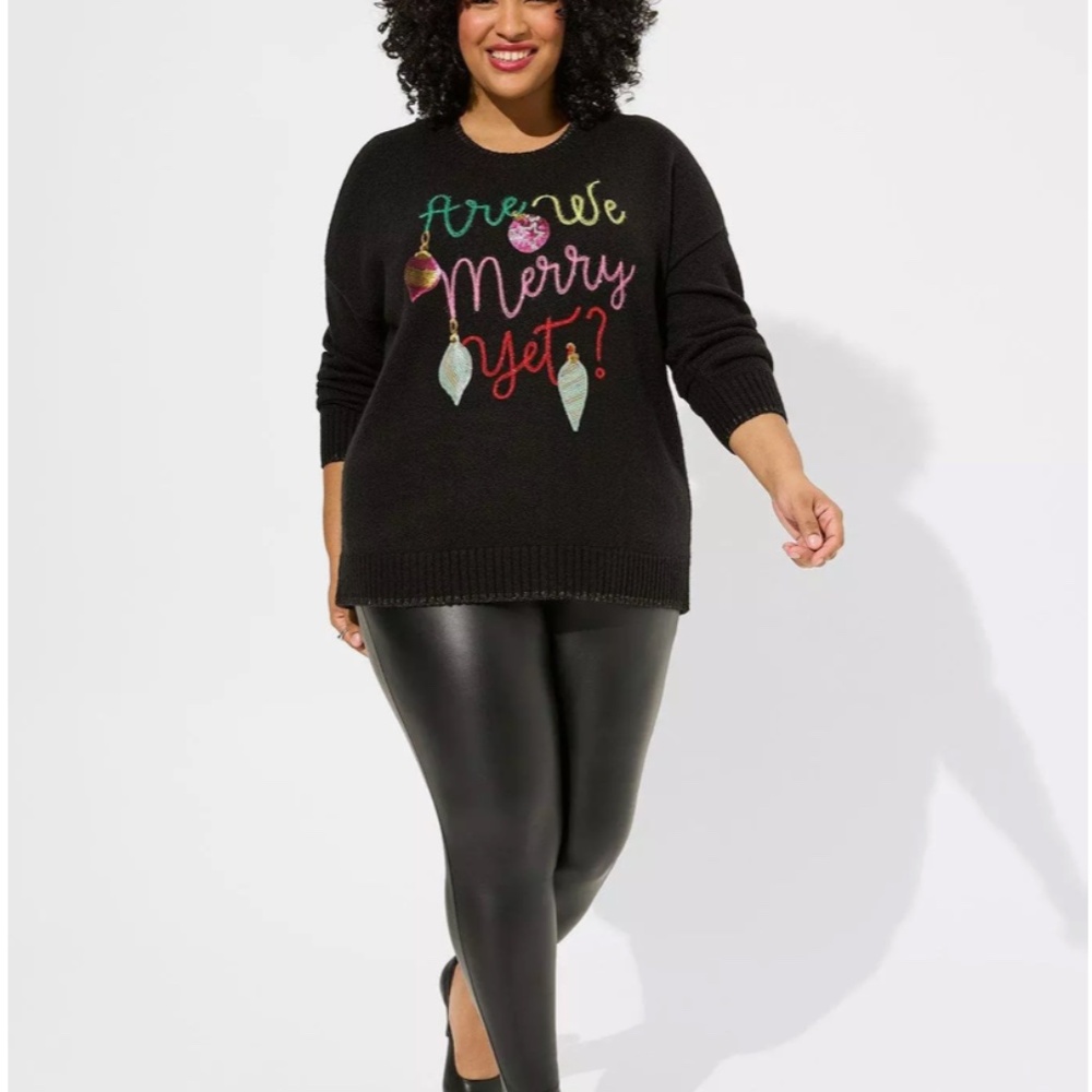 Like New Torrid Merry Yet Pullover Crew Sweater- Deep Black